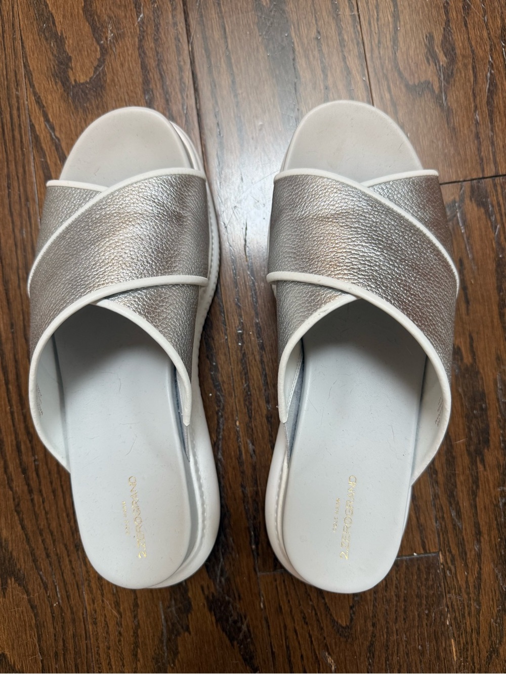 Cole Haan Women's 2.Zerogrand Metallic Silver Crisscross Slide Sandals - Size 8